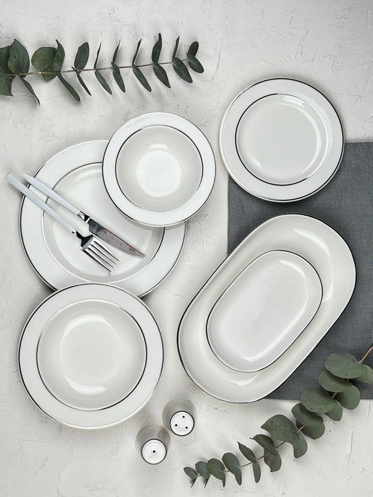Hermia Platin Yaldız Bonsai 53 YTKM - Juego de cena de porcelana 53 piezas